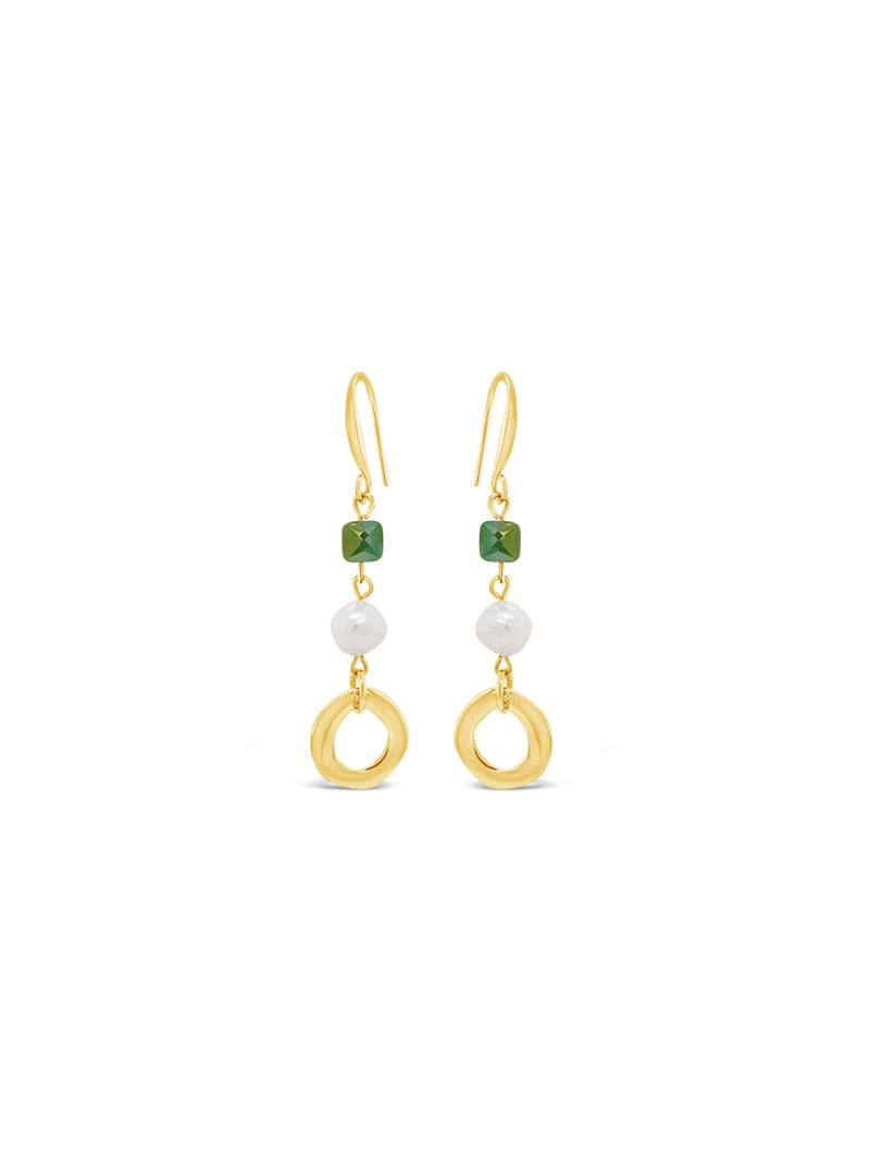 Absolute Green Bead & Pearl Drop Earrings - Gold E2288EM