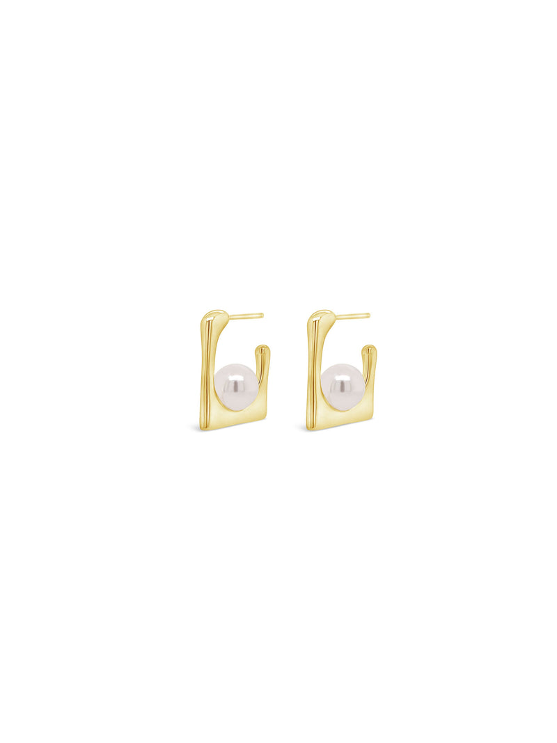 Absolute Square Pearl Hoop Earrings - Gold E2294GL