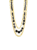 Absolute Black Bead & Chain Triple Strand Necklace N2287JT