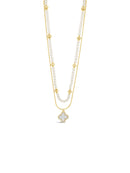 Absolute Clover Drop Double Strand Pearl Necklace N2349WO