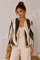Amira Gold Trim Bomber Jacket - Cappuccino