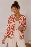 Amira Gold Trim Bomber Jacket - Rust & Cream