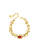 Absolute Siam Oval Diamond Chain Bracelet - Gold & Red B2387RE