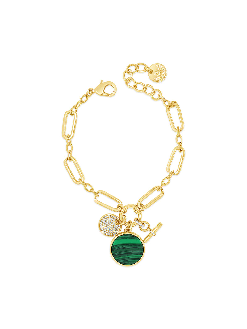 Absolute Malachite & Diamante Pendant Bracelet - Gold & Green B2398EM