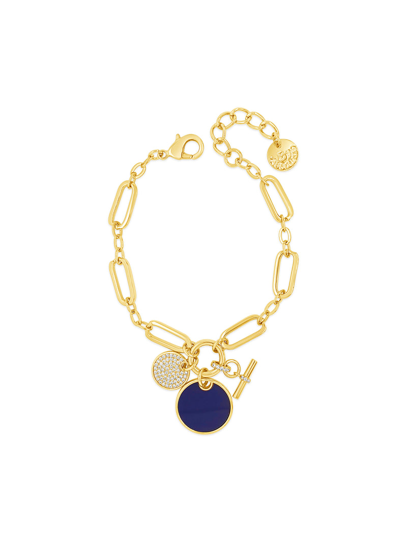 Absolute Navy & Diamante Pendant Bracelet - Gold & Navy B2398MB