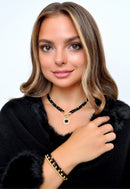 Absolute Black Bead T-Bar Necklace N2179JT