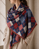 Brielle Diamond Print Shawl - Navy & Red