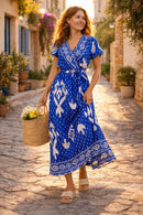 Darla Gold & Cream Print Dress - Blue