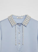 Delphine Pearl Collar Shirt - Powder Blue