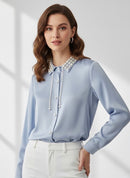 Delphine Pearl Collar Shirt - Powder Blue