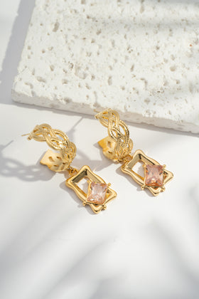 Dixie Hoop Drops Earring With Stone - Blush