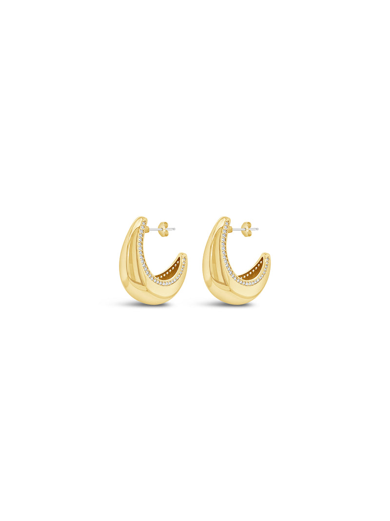 Absolute Diamante Lined Hoop Earrings- E2375GL Gold