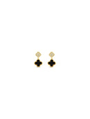 Absolute Black Clover Drop Earrings - Black & Diamante E2409JT