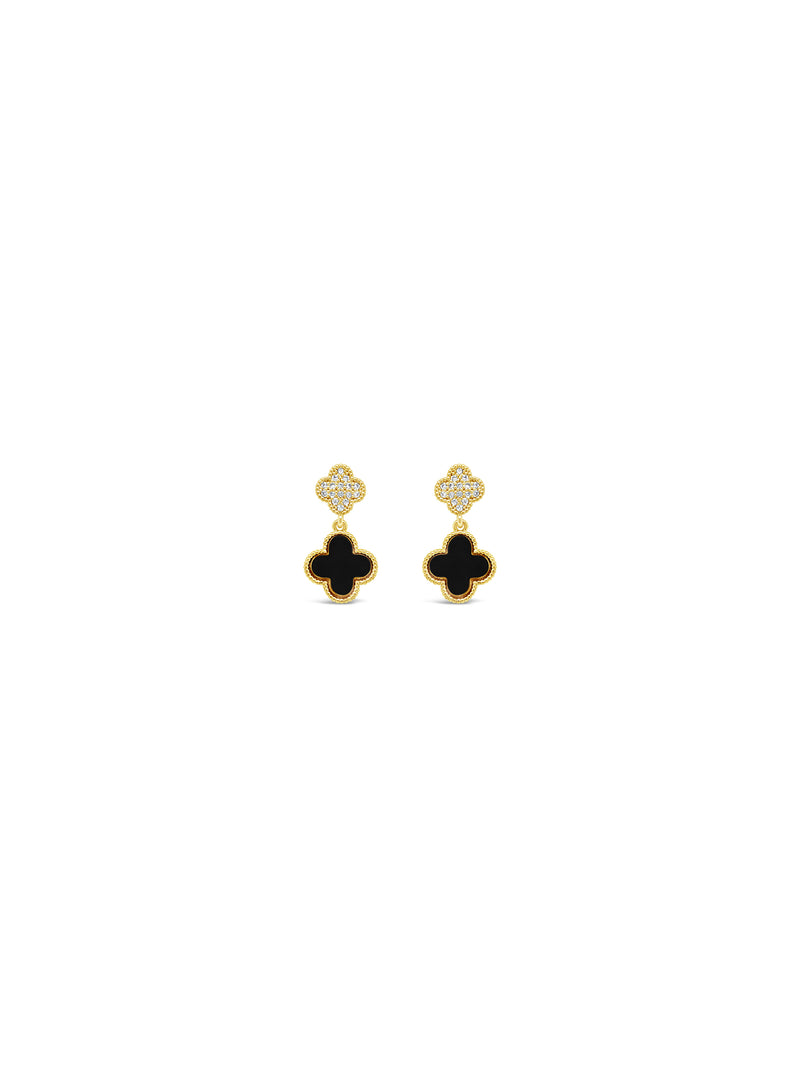 Absolute Black Clover Drop Earrings - Black & Diamante E2409JT