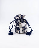 Elsie Sequin & Bead Cotton Pouch Bag - Black, White & Pewter