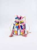 Elsie Sequin & Bead Cotton Pouch Bag - Rainbow