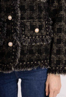 Evie Gold Thread Knitted V Neck Jacket - Black