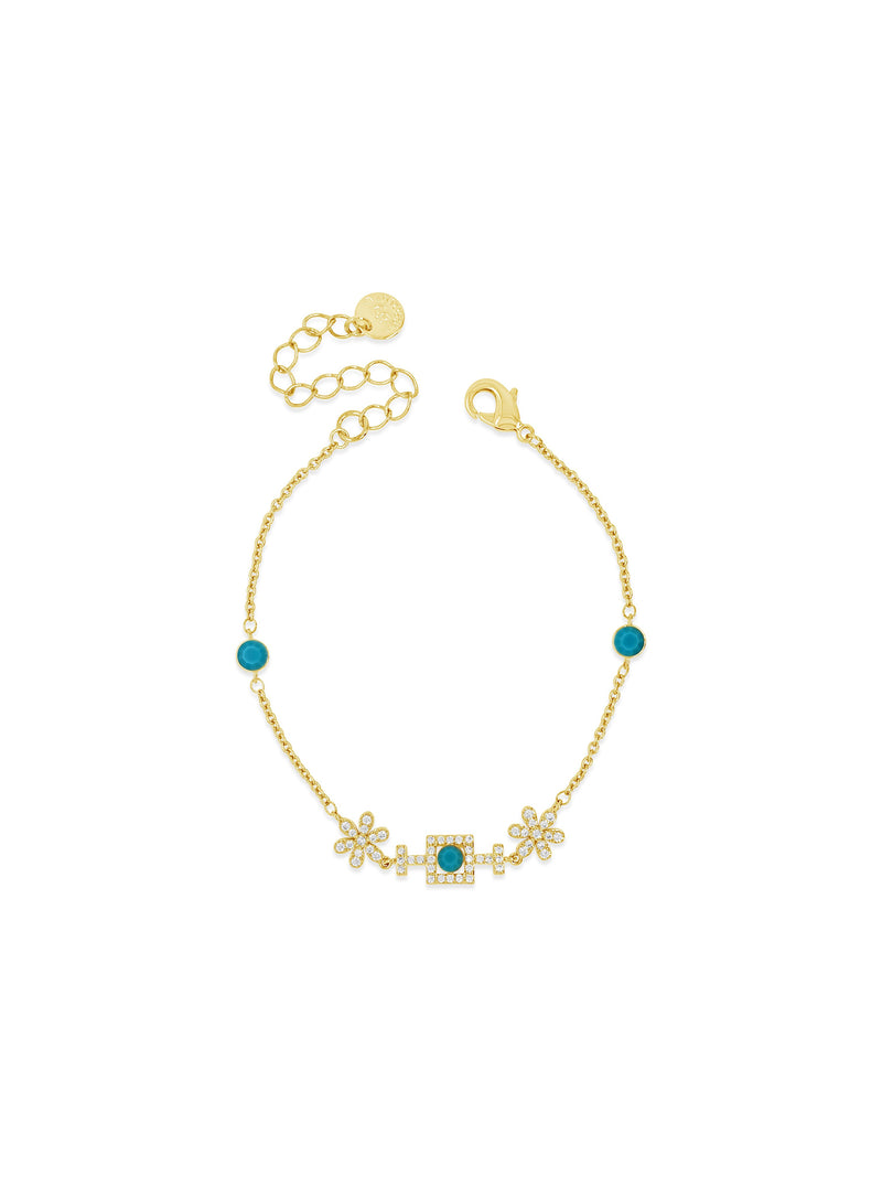 Absolute Flower & Crystal Bracelet  -  Turquoise B2198TQ