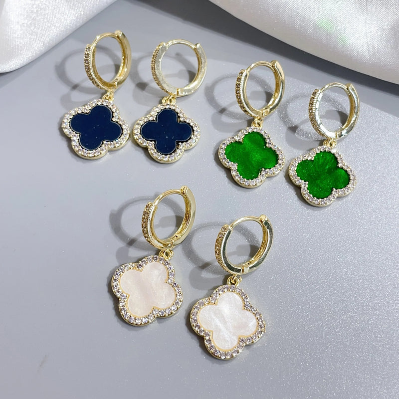 Lara Green & Diamante Floral Hoop Drop Earrings