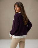 Faya Lace Trim Knitted Jacket - Plum