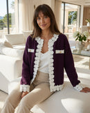 Faya Lace Trim Knitted Jacket - Plum