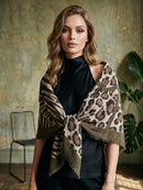 Freya Leopard & Zebra Print Scarf - Khaki Green