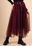 Gala Polka Dot Tulle Skirt - Burgundy