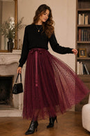 Gala Polka Dot Tulle Skirt - Burgundy