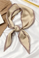 Gia Houndstooth Trim Thin Neck Scarf - Beige