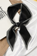 Gia Houndstooth Trim Thin Neck Scarf - Black
