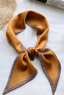 Gia Houndstooth Trim Thin Neck Scarf - Caramel