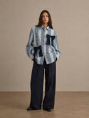 Giselle Bow Tartan Shirt - Navy & Blue