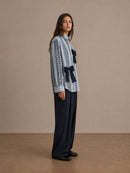 Giselle Bow Tartan Shirt - Navy & Blue