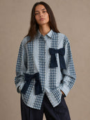 Giselle Bow Tartan Shirt - Navy & Blue