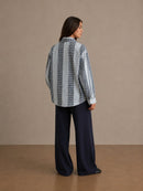 Giselle Bow Tartan Shirt - Navy & Blue