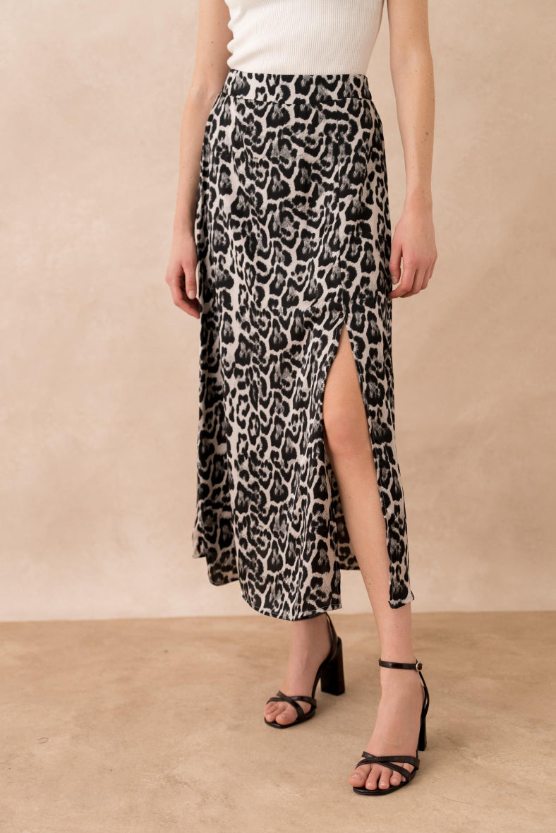 Goldie Animal Print Skirt - Grey