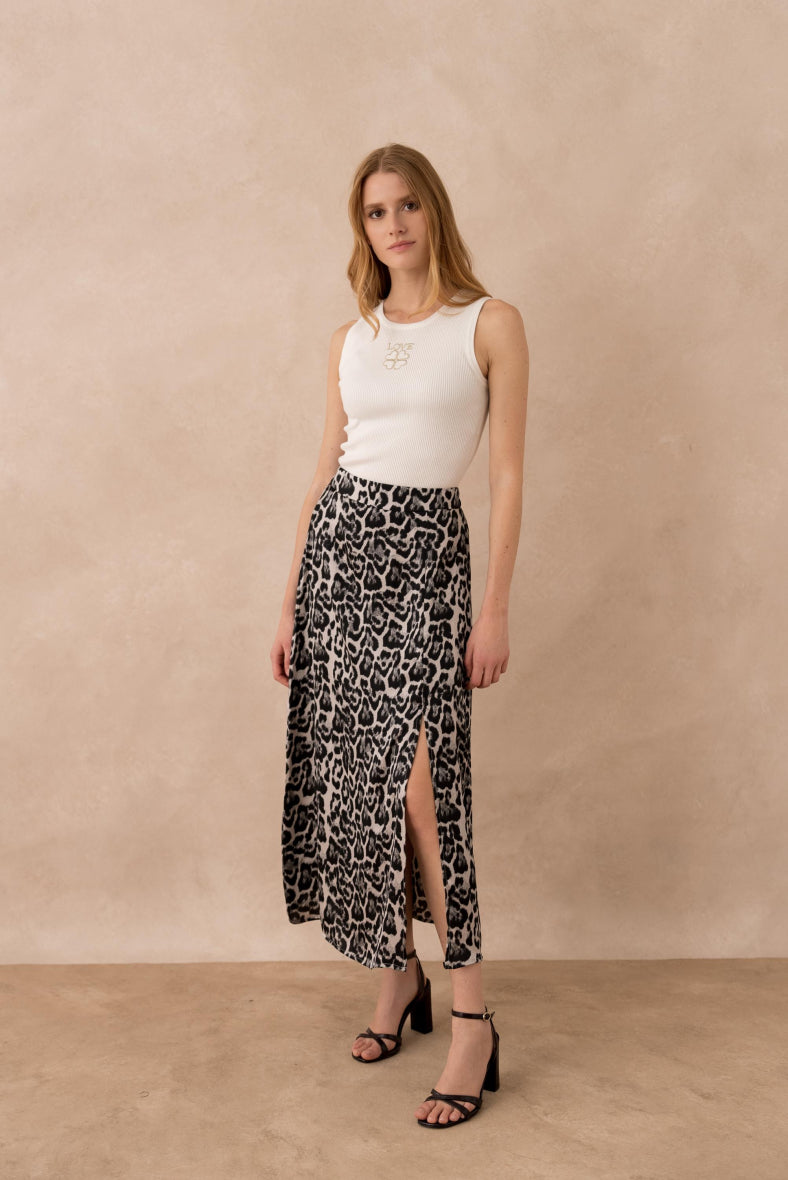 Goldie Animal Print Skirt - Grey