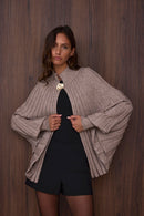 Hattie Pleated Cape Cardi - Taupe