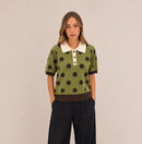 Hazel Polka Dot Collar Jumper - Olive Green