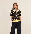 Hazel Polka Dot Collar Jumper - Lemon & Brown