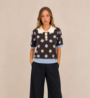 Hazel Polka Dot Collar Jumper - Powder Blue & Brown