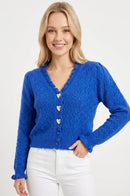 Heart Brooch & Ruffle Cardi - Blue