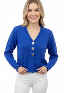 Heart Brooch & Ruffle Cardi - Blue