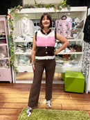 Monica Stripe Knit Gilet - Brown & Pink