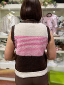 Monica Stripe Knit Gilet - Brown & Pink