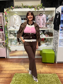 Delta Suede Jacket With Adjustable Waist Ties - Chocolate Brown