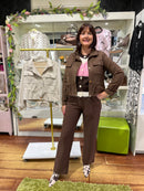 Delta Suede Jacket With Adjustable Waist Ties - Chocolate Brown