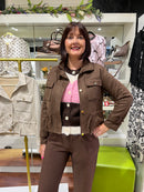 Delta Suede Jacket With Adjustable Waist Ties - Chocolate Brown