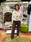 Delta Suede Jacket With Adjustable Waist Ties - Cream