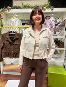 Delta Suede Jacket With Adjustable Waist Ties - Cream